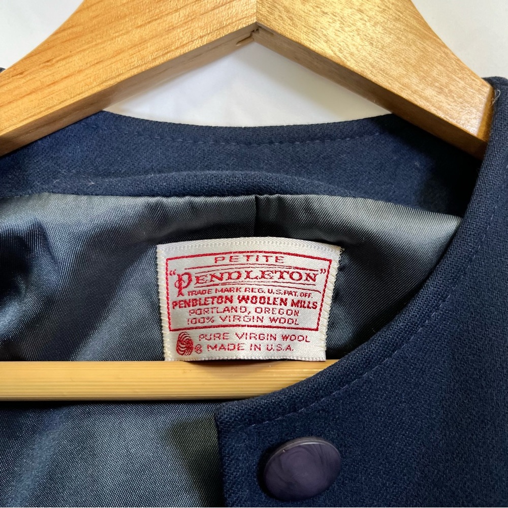 Vintage Pendleton Size 10 Womens Navy Blue 100% Virgin Wool Blazer Jacket - Picture 6 of 11